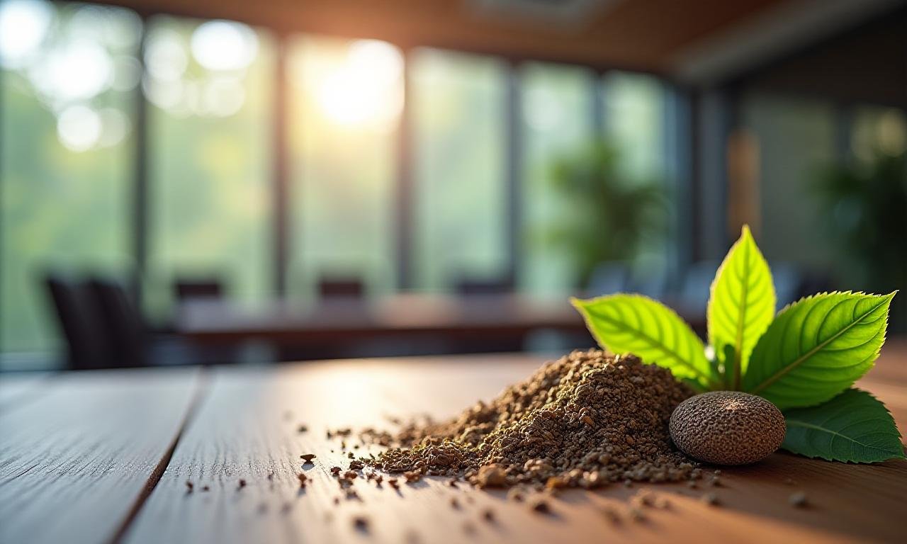 Close up of medicinal herbs with professional office equipment in blur