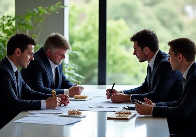 Executive meeting discussing herbal brand business model